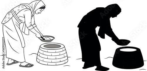 minimal style vector of woman cooking .