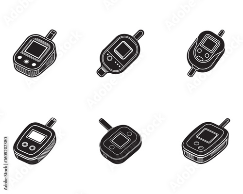 Glucose Monitoring Devices Vector Illustration a Variety of Blood Sugar Meters for Diabetes Management and Health Awareness