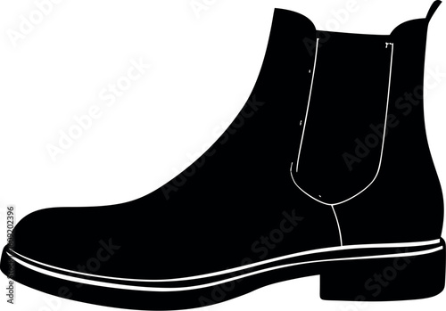 Black Silhouette of a Chelsea Boot with Elastic Side Panel.


