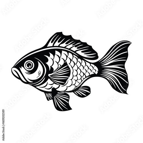 Simple Fish Bowl Illustration with Underwater Plants	