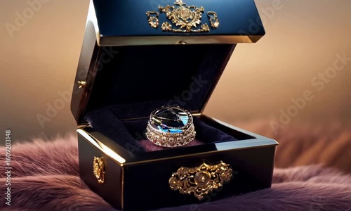 Elegant Jewelry Box Displaying Intricate Design on Soft Surface in Warm Lighting