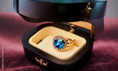 Decorative jewelry box with ornate gold design on soft velvet fabric