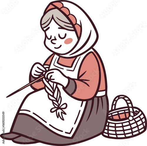 vector character of an old  babushka sitting .