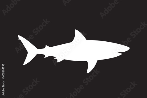 black and white shark silhouette vector for ocean themed design and marine life illustration projects