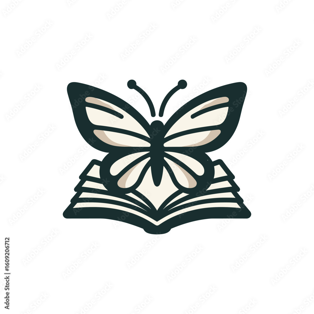 A butterfly perched on an open book, symbolizing transformation and knowledge in a serene setting A butterfly perched on an open book, symbolizing transformation and knowledge in a serene setting