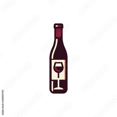 A stylish wine bottle with a glass illustration, set against a minimalist background, ideal for promotions