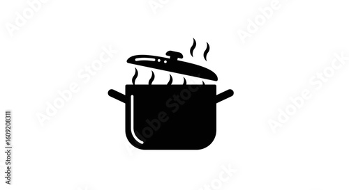 Steaming pot with lid ajar, emitting wisps of heat, perfect for culinary concepts and cooking themes
