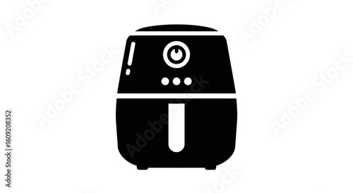 Sleek black air fryer icon representing modern kitchen convenience and healthy cooking innovations for busy households