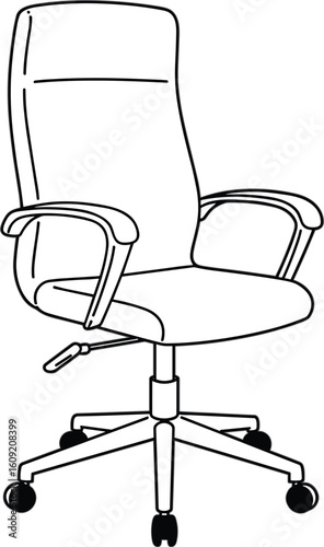 Office chair vector, ergonomic chair sketch, swivel chair illustration, black and white drawing, modern desk seat, adjustable chair template, workplace furniture art