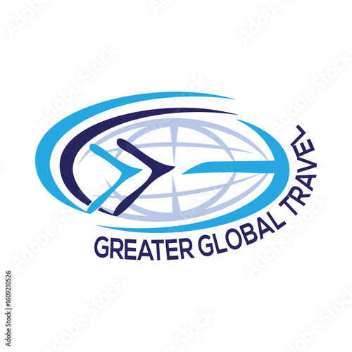 The **Global Travel logo** features sleek typography with a globe and travel-inspired elements, symbolizing exploration, connectivity, and adventure for a dynamic and trustworthy travel brand.
