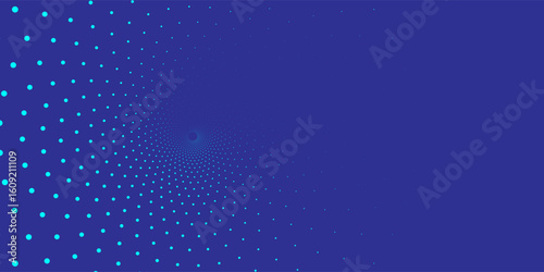 Fototapeta Naklejka Na Ścianę i Meble -  Futuristic blue abstract background with radial dot pattern creating a tunnel or vortex effect, ideal for technology, sci-fi, and digital themes.