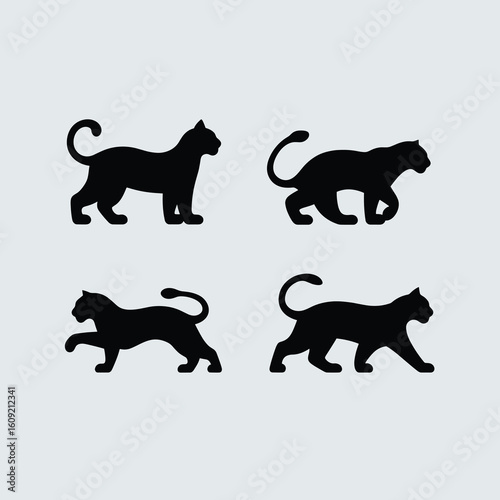 Four black big cat silhouettes in various poses lion 4