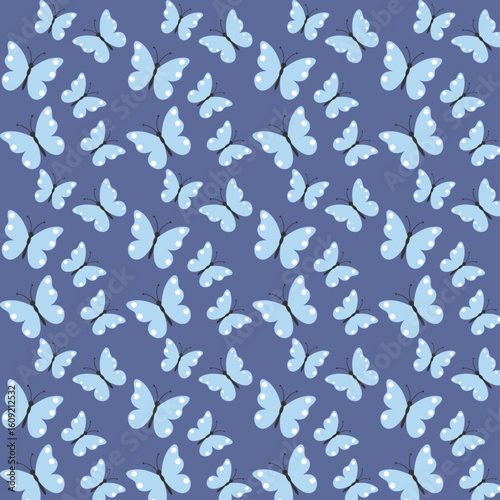 Seamless Blue Butterfly Pattern with Light Blue Butterflies on Navy Background