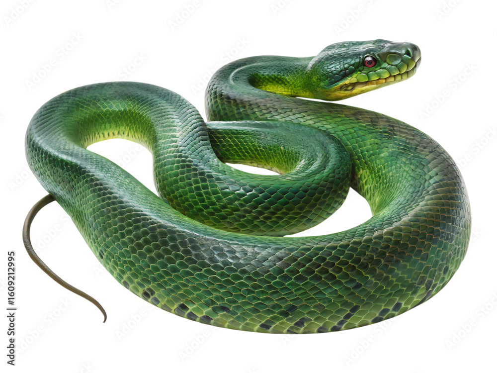 Fototapeta premium Emerald Tree Boa A Vibrant Green Serpent on transparent background