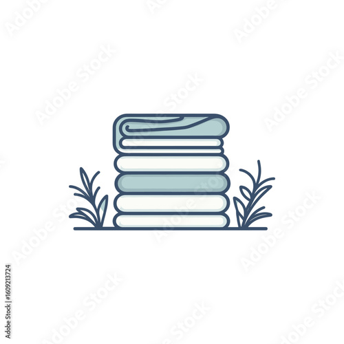 Stacked towels in a serene outdoor setting with gentle greenery in the background
