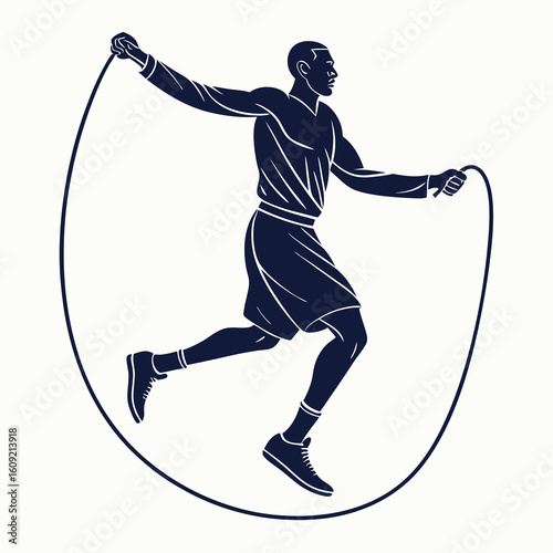 Athletic silhouette of a man jumping rope with focused intensity showcasing fitness and agility