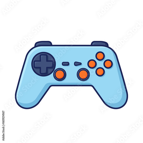 Cartoon-Style Light Blue Game Controller with Orange and Dark Blue Buttons