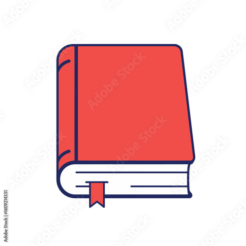 Closed Red Hardcover Book with Blue Outline and Bookmark