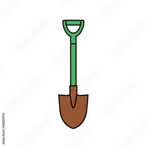 Green D-Handle Shovel with Brown Blade for Gardening