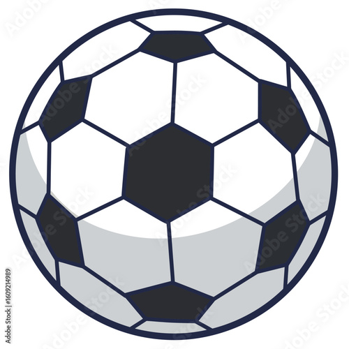 Iconic soccer ball illustration with dark grey and white hexagonal panels and subtle shading.