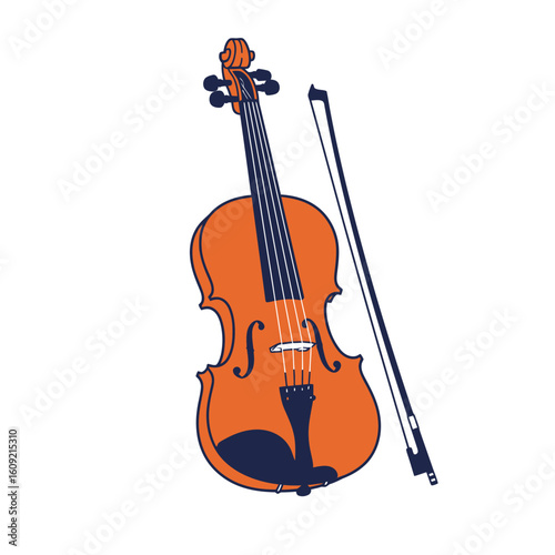 Orange Violin with Bow Illustration, Musical Instrument, Stringed Instrument