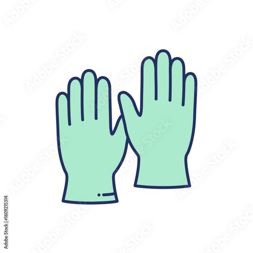 Pair of Light Green Medical Gloves with Dark Blue Outline Illustration