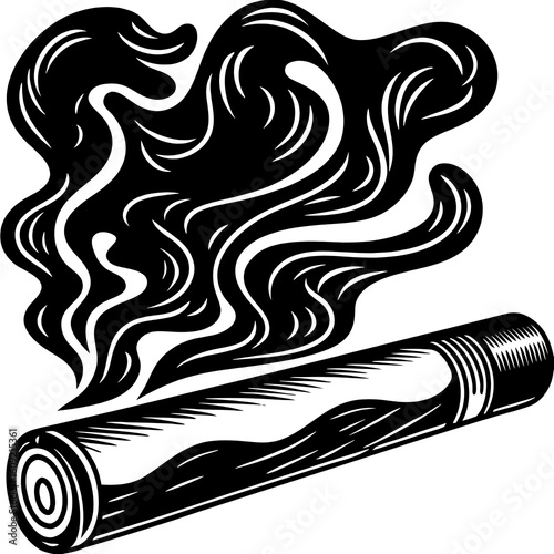 Monochrome doodle of a smoking cigarette, suitable for health and lifestyle warnings.
