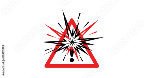 Red Triangle Warning Sign with Black Explosion Graphic and Exclamation Mark