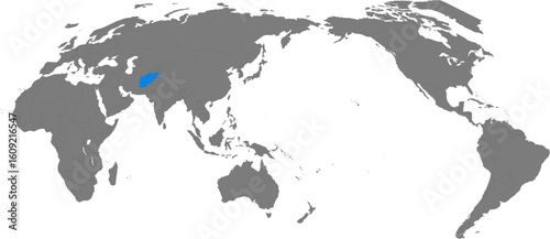 World Pacific map. Map of the world with afghanistan highlighted in blue isolated on white background.