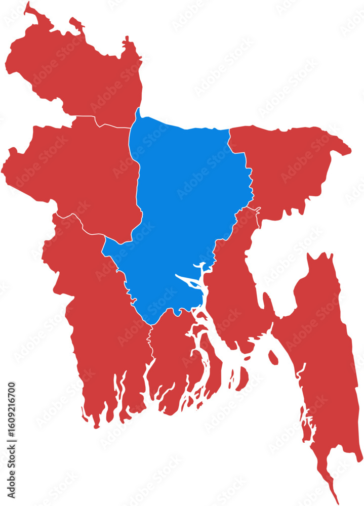 Fototapeta premium Bangladesh map. Map of bangladesh with one region highlighted in blue isolated on white background.
