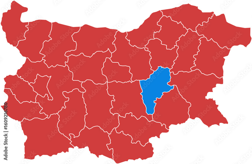 Fototapeta premium Bulgaria map. Map of bulgaria with one region highlighted in blue isolated on white background.