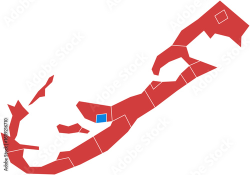 Bermuda bermuda. Bermuda map with one highlighted district isolated on white background.