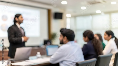Indian Corporate Team in Blurred Conference Room Presentation
