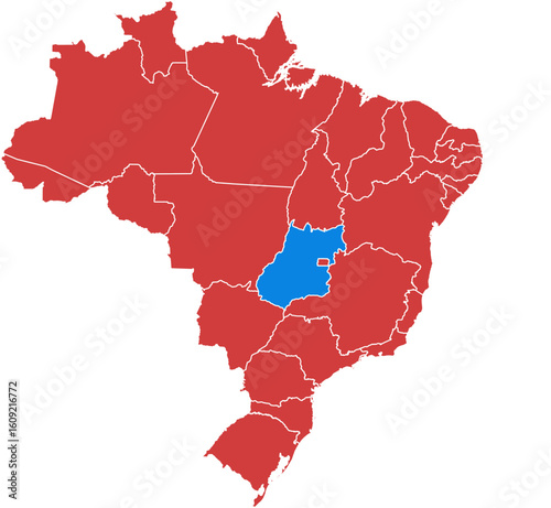 Brazil map. Map of brazil with goi s highlighted in blue isolated on white background.