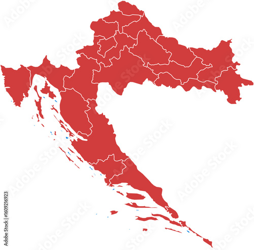 Croatia map. Map of croatia with administrative divisions isolated on white background.