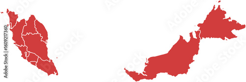 Malaysia map. Map of malaysia with internal borders isolated on white background.