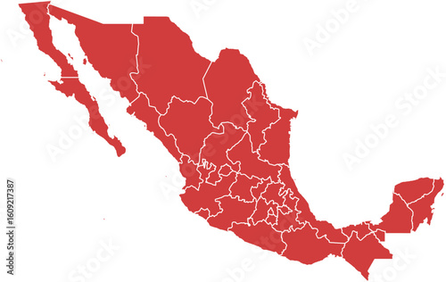 Mexico map. Map of mexico showing all states isolated on white background.
