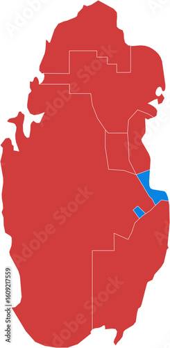 Qatar map. Map of qatar showing administrative divisions isolated on white background.