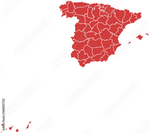 Spain map. Map of spain with regions highlighted in red isolated on white background.
