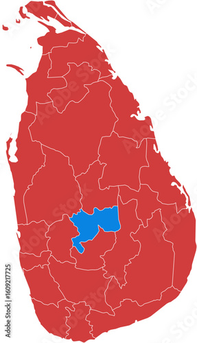 Sri Lanka map. Map of sri lanka showing one highlighted district isolated on white background.