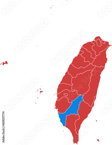 Taiwan map. Map of taiwan with highlighted regions isolated on white background.