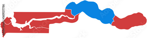 The Gambia map. Map of the gambia divided into regions with different colors isolated on white background.