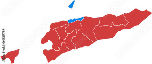 Timor Leste map. Map of timor leste districts with one highlighted in blue isolated on white background.