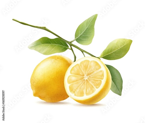 Wallpaper Mural Fresh Whole and Half Lemon with Green Leaves on White Background – Citrus Fruit and Natural Ingredient Concept Torontodigital.ca