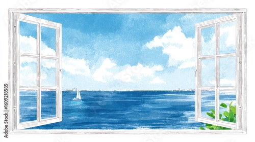 Ocean view from open window