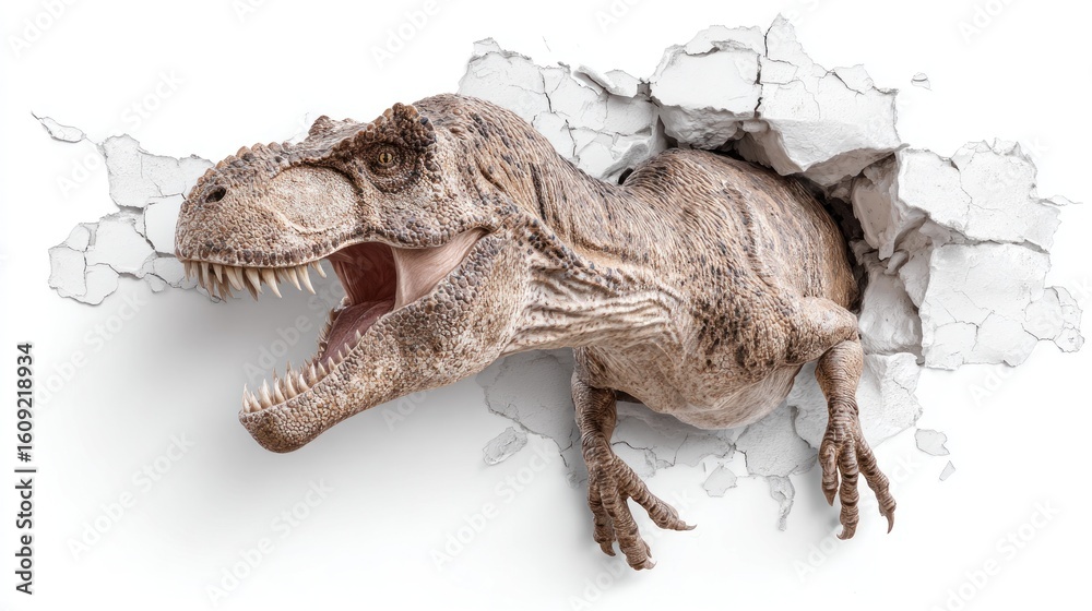 Obraz premium Dinosaur breaks through wall
