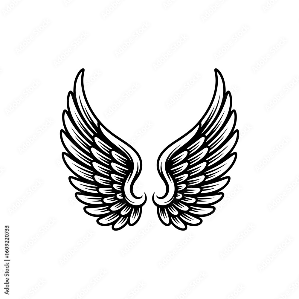 Fototapeta premium Vintage wings isolated on white background. Design elements for logo, label, emblem, sign, brand mark. Vector illustration.