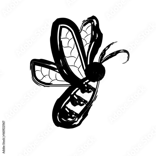 Stylized Black Bee on white Artistic Brushstroke Insect