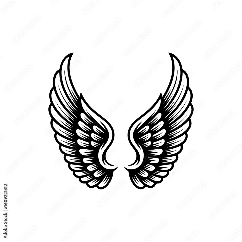 Fototapeta premium Vintage wings isolated on white background. Design elements for logo, label, emblem, sign, brand mark. Vector illustration.