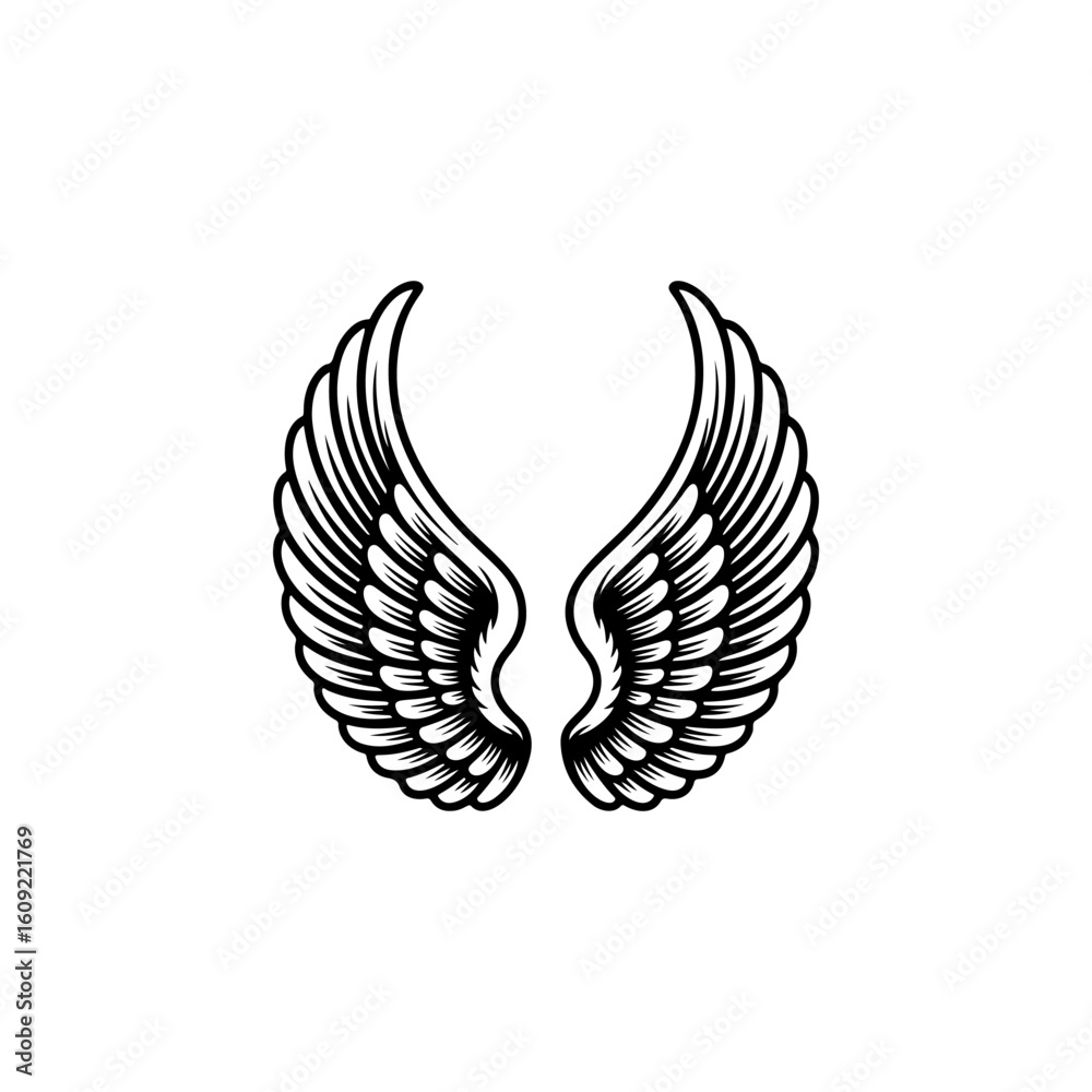 Fototapeta premium Vintage wings isolated on white background. Design elements for logo, label, emblem, sign, brand mark. Vector illustration.